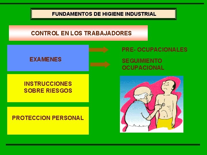 FUNDAMENTOS HIGIENE FUNDAMENTOS DE DE LA HIGIENE INDUSTRIAL CONTROL EN LOS TRABAJADORES PRE- OCUPACIONALES