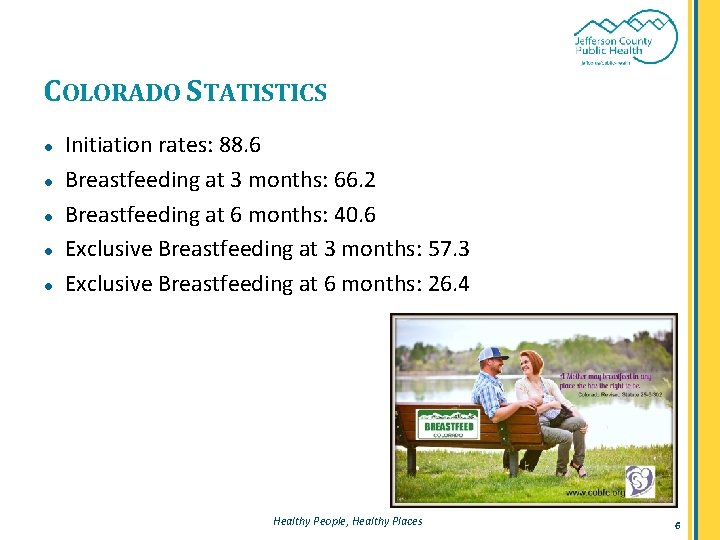 COLORADO STATISTICS ● ● ● Initiation rates: 88. 6 Breastfeeding at 3 months: 66.
