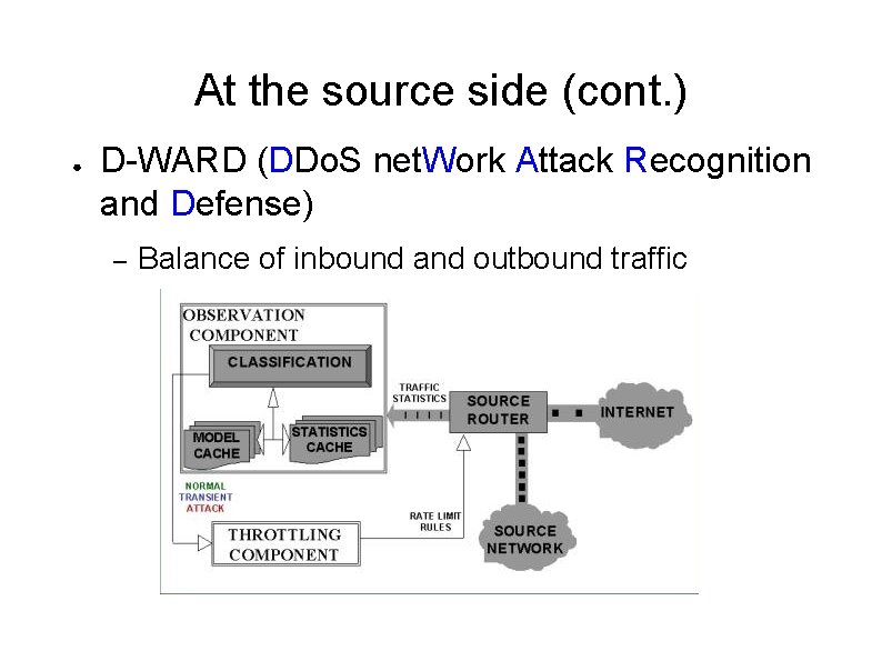 At the source side (cont. ) ● D-WARD (DDo. S net. Work Attack Recognition