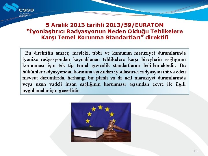 5 Aralık 2013 tarihli 2013/59/EURATOM “İyonlaştırıcı Radyasyonun Neden Olduğu Tehlikelere Karşı Temel Korunma Standartları”