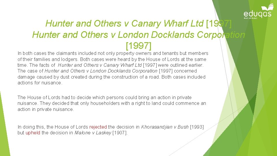 Hunter and Others v Canary Wharf Ltd [1997] Hunter and Others v London Docklands