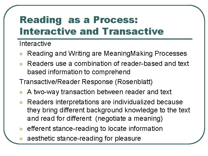Becoming an Effective Teacher of Reading Chapter 1
