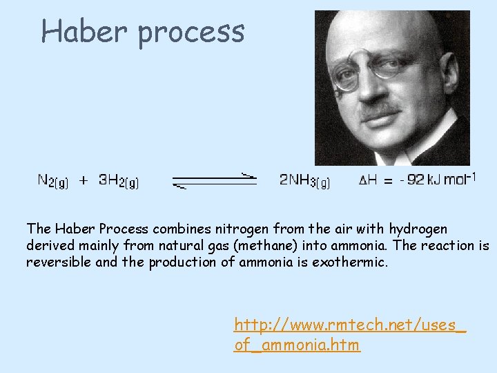 Haber process The Haber Process combines nitrogen from the air with hydrogen derived mainly