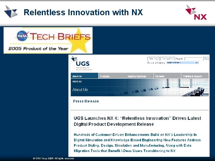 Relentless Innovation with NX © UGS Corp. 2006. All rights reserved. 