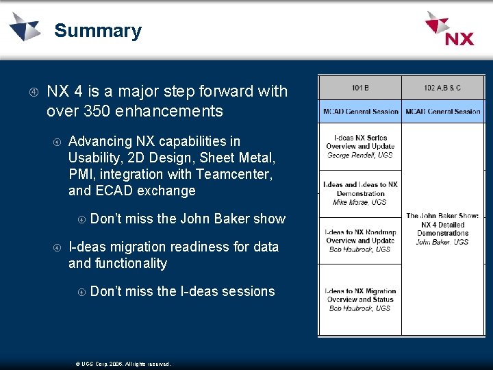 Summary NX 4 is a major step forward with over 350 enhancements Advancing NX