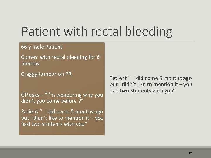 Patient with rectal bleeding 66 y male Patient Comes with rectal bleeding for 6