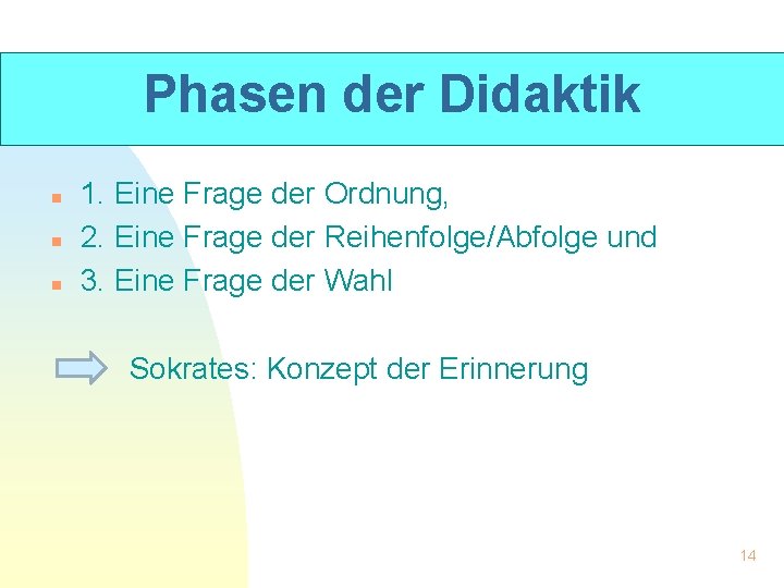 Phasen der Didaktik n n n 1. Eine Frage der Ordnung, 2. Eine Frage