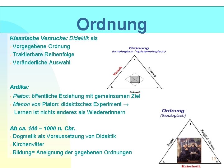  Ordnung Klassische Versuche: Didaktik als n Vorgegebene Ordnung n Traktierbare Reihenfolge n Veränderliche