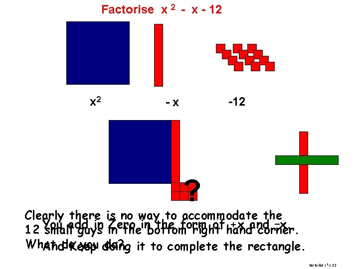 Factorise x 2 - x - 12 x 2 -12 -x ? Clearly there