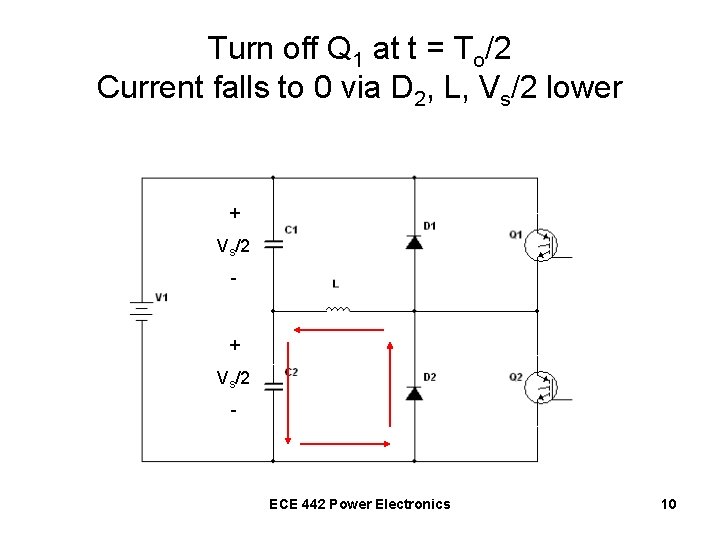 Turn off Q 1 at t = To/2 Current falls to 0 via D
