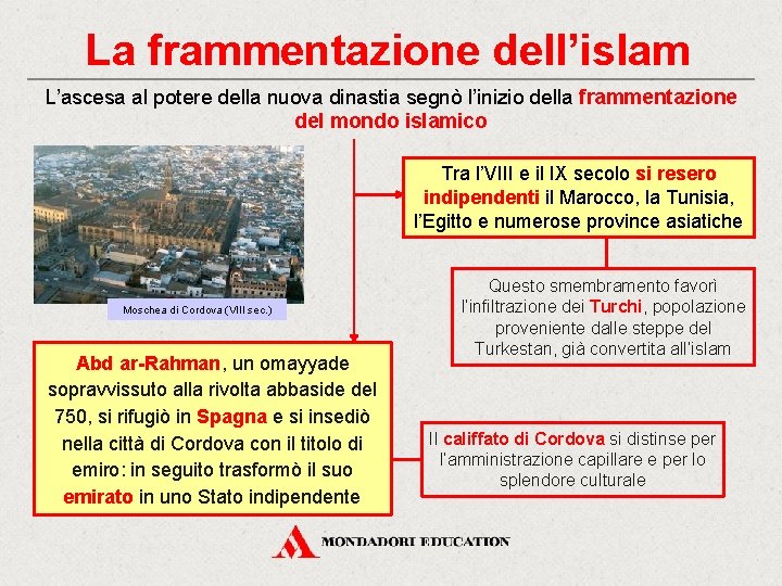 La frammentazione dell’islam L’ascesa al potere della nuova dinastia segnò l’inizio della frammentazione del