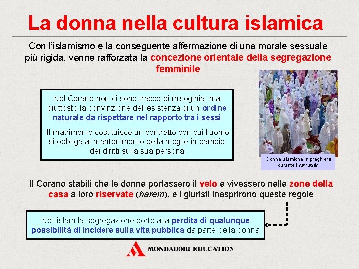 La donna nella cultura islamica Con l’islamismo e la conseguente affermazione di una morale