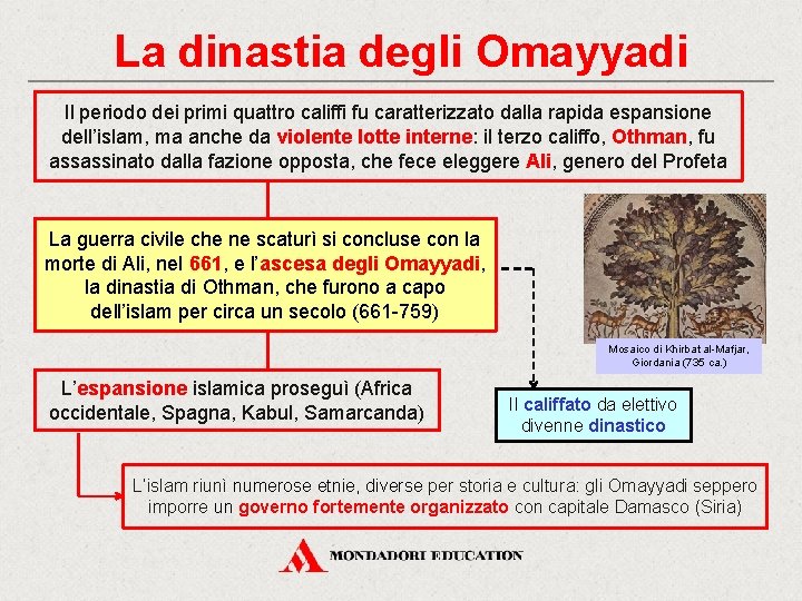 La dinastia degli Omayyadi Il periodo dei primi quattro califfi fu caratterizzato dalla rapida