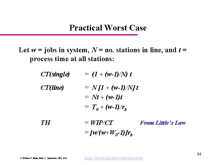 Practical Worst Case Let w = jobs in system, N = no. stations in