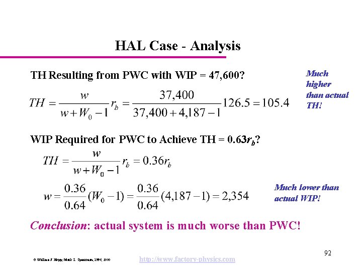 HAL Case - Analysis Much higher than actual TH! TH Resulting from PWC with