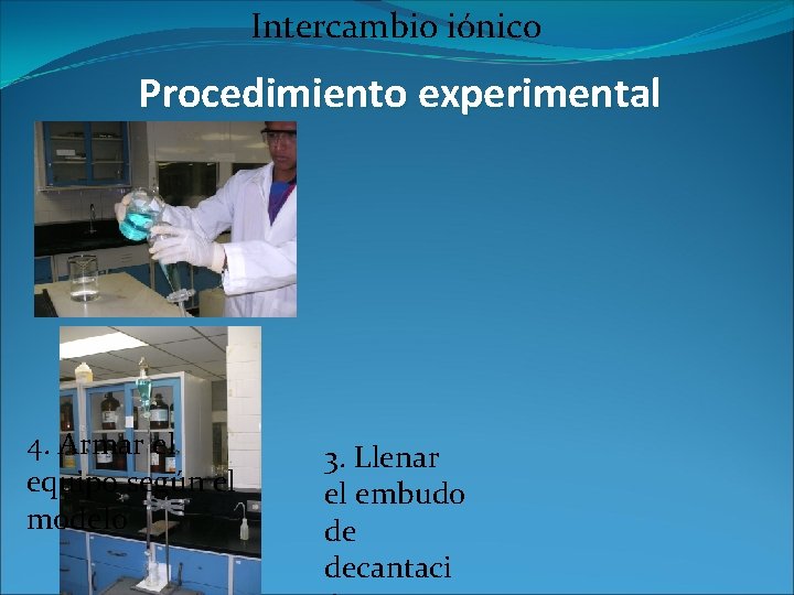 Intercambio iónico Procedimiento experimental 4. Armar el equipo según el modelo 3. Llenar el