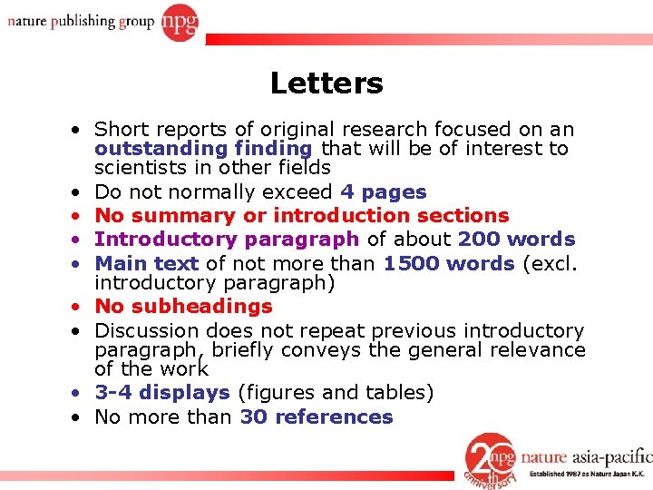Letters • Short reports of original research focused on an outstanding finding that will