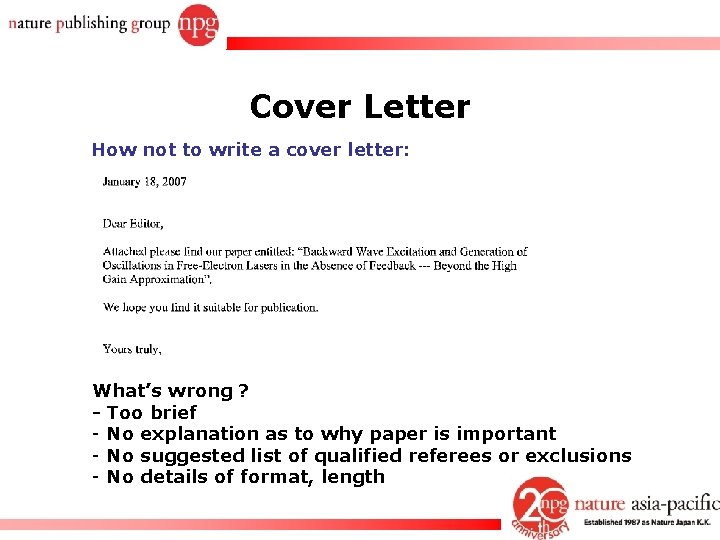 Cover Letter How not to write a cover letter: What’s wrong ? - Too