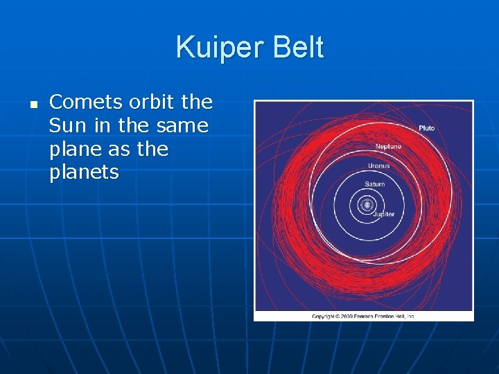 Kuiper Belt n Comets orbit the Sun in the same plane as the planets