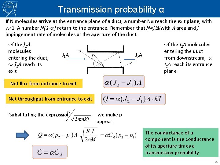 Transmission probability α If N molecules arrive at the entrance plane of a duct,