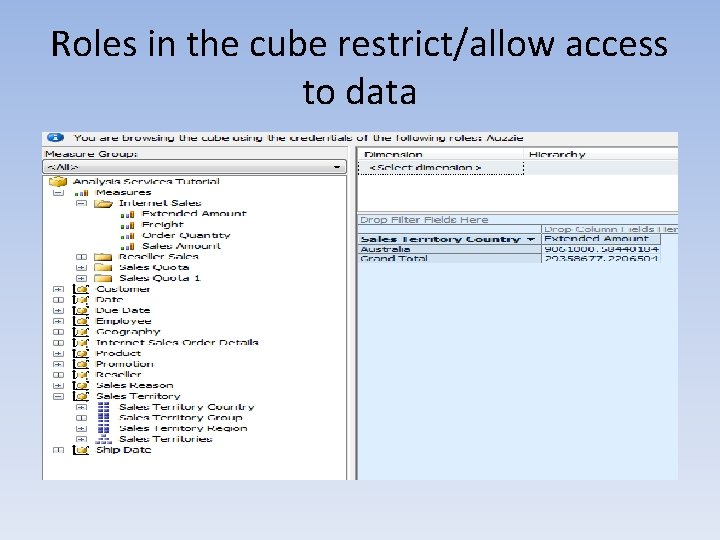 Roles in the cube restrict/allow access to data 