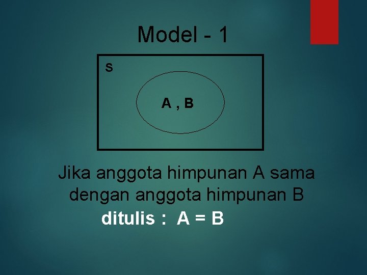 Model - 1 S A, B Jika anggota himpunan A sama dengan anggota himpunan