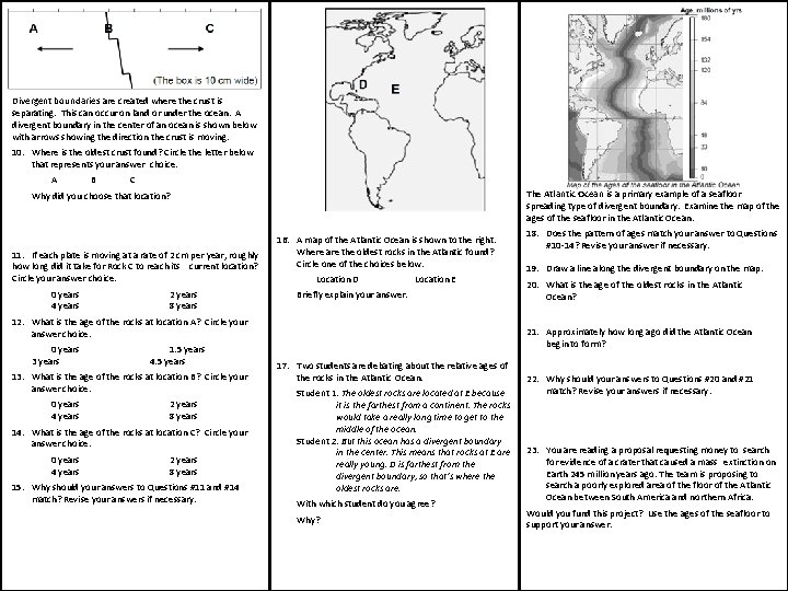 Divergent boundaries are created where the crust is separating. This can occur on land