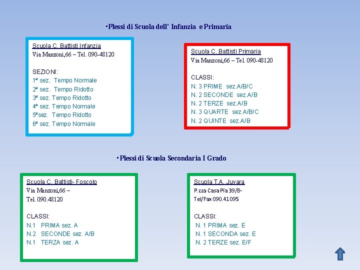  • Plessi di Scuola dell’ Infanzia e Primaria Scuola C. Battisti Infanzia Via