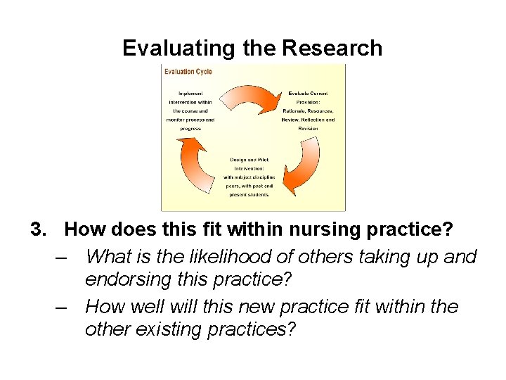 Evaluating the Research 3. How does this fit within nursing practice? – What is
