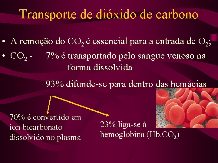 Transporte de dióxido de carbono • A remoção do CO 2 é essencial para