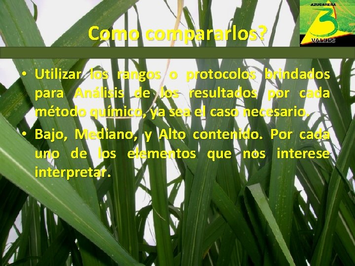 Como compararlos? • Utilizar los rangos o protocolos brindados para Análisis de los resultados