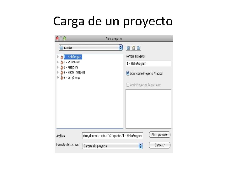 Carga de un proyecto 