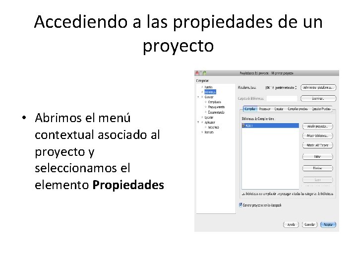 Accediendo a las propiedades de un proyecto • Abrimos el menú contextual asociado al