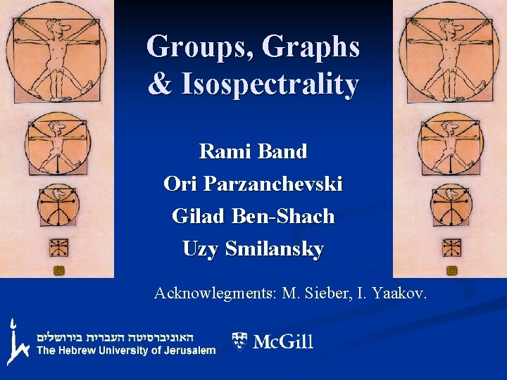 Groups, Graphs & Isospectrality Rami Band Ori Parzanchevski Gilad Ben-Shach Uzy Smilansky Acknowlegments: M.