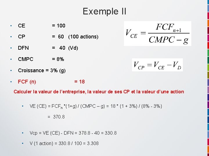 Exemple II • CE • CP = 60 (100 actions) • DFN = 40