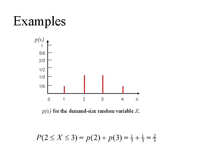 Examples p(x) 1 5/6 2/3 1/2 1/3 1/6 0 1 2 3 4 x Examples p(x) 1 5/6 2/3 1/2 1/3 1/6 0 1 2 3 4 x