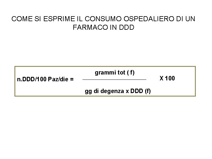 COME SI ESPRIME IL CONSUMO OSPEDALIERO DI UN FARMACO IN DDD grammi tot (