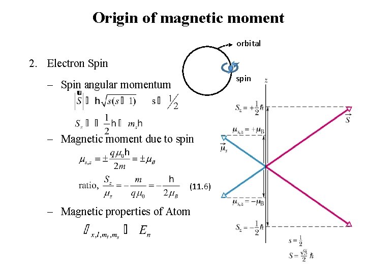 Origin of magnetic moment orbital 2. Electron Spin spin - Spin angular momentum -