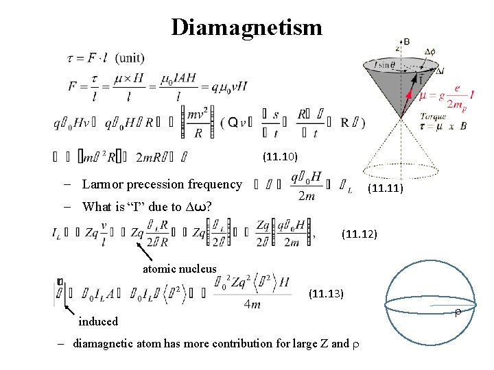 Diamagnetism (11. 10) - Larmor precession frequency (11. 11) - What is “I” due