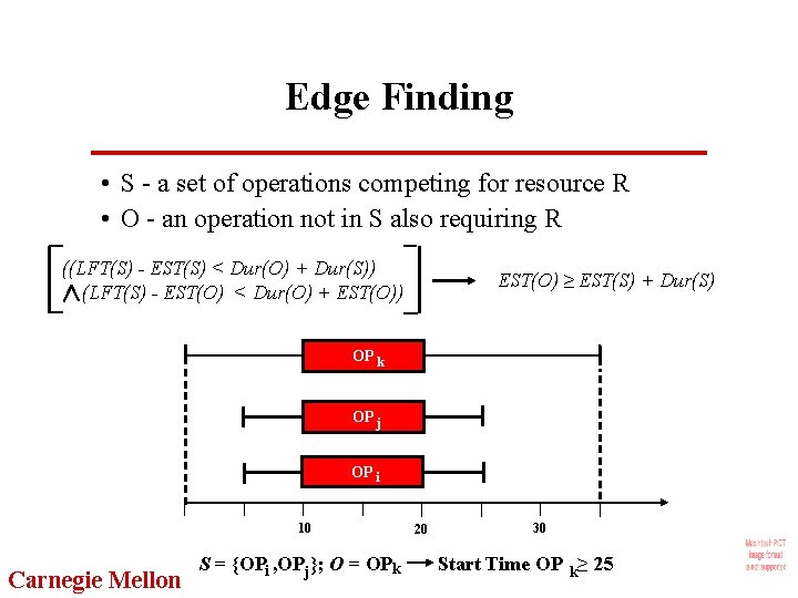 Edge Finding • S - a set of operations competing for resource R •