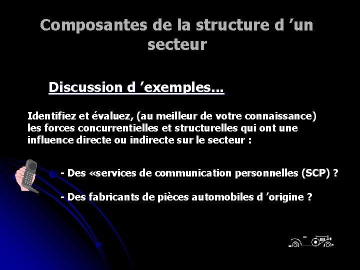 Composantes de la structure d ’un secteur Discussion d ’exemples. . . Identifiez et