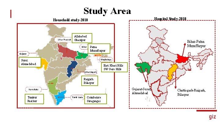 Study Area Hospital Study-2018 Household study-2018 Allahabad Ghazipur Bihar-Patna Muzaffarpur Surat Ahmedabad East Khasi
