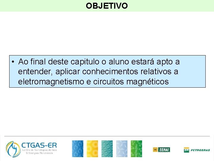 OBJETIVO • Ao final deste capitulo o aluno estará apto a entender, aplicar conhecimentos