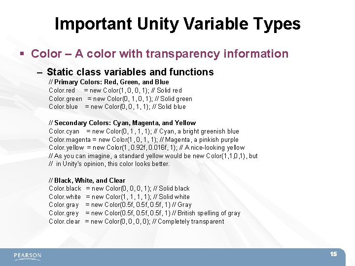 Important Unity Variable Types Color – A color with transparency information – Static class Important Unity Variable Types Color – A color with transparency information – Static class