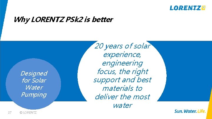 Why LORENTZ PSk 2 is better Designed for Solar Water Pumping 37 © LORENTZ
