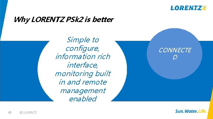 Why LORENTZ PSk 2 is better Simple to configure, information rich interface, monitoring built