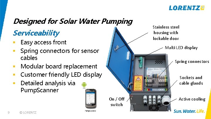 Designed for Solar Water Pumping Serviceability § Easy access front § Spring connectors for