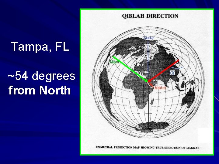 Tampa, FL ~54 degrees from North 