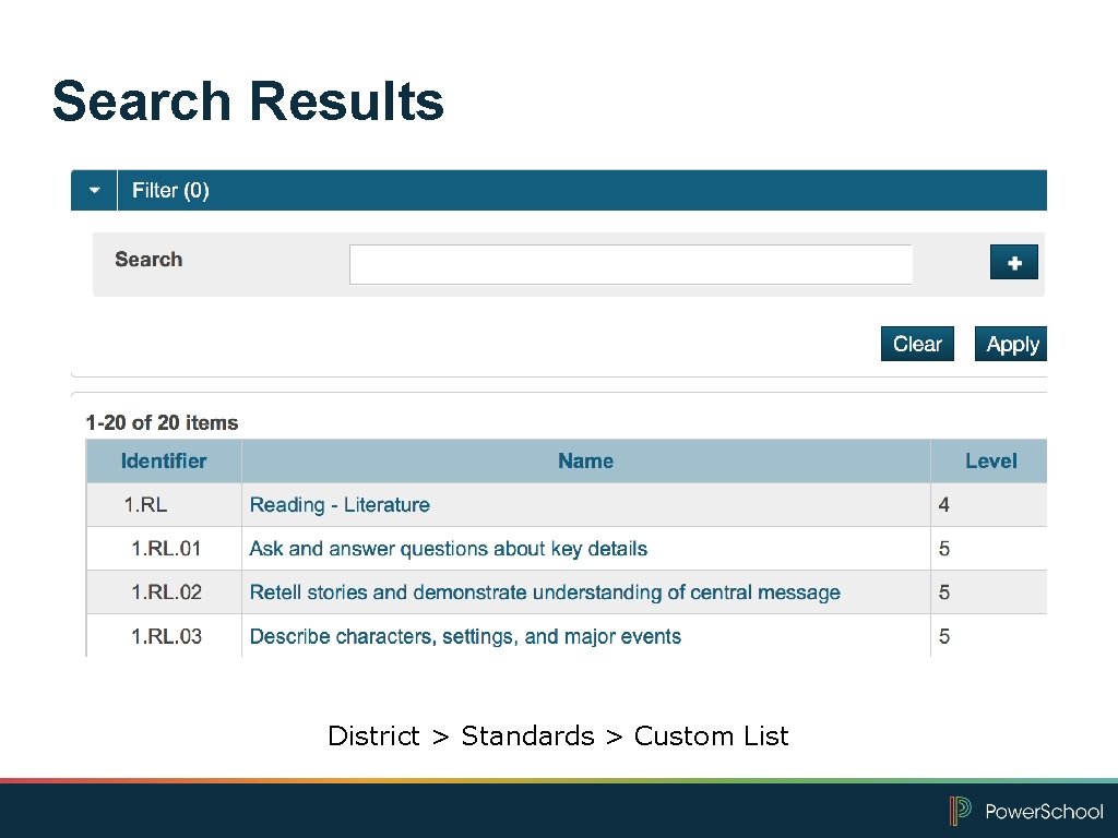 Search Results District > Standards > Custom List 