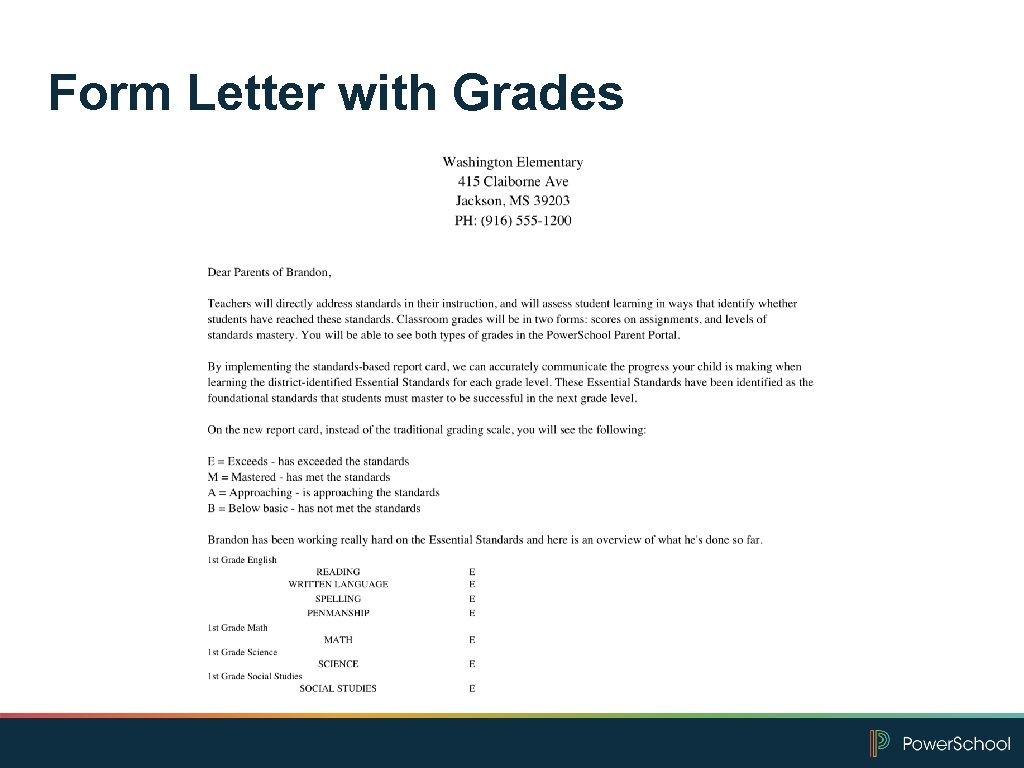 Form Letter with Grades 